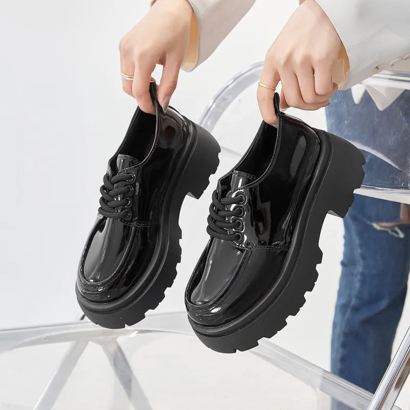 Komanic Ballet Flats Casual Single Shoes Medium Heel Women's Black-5