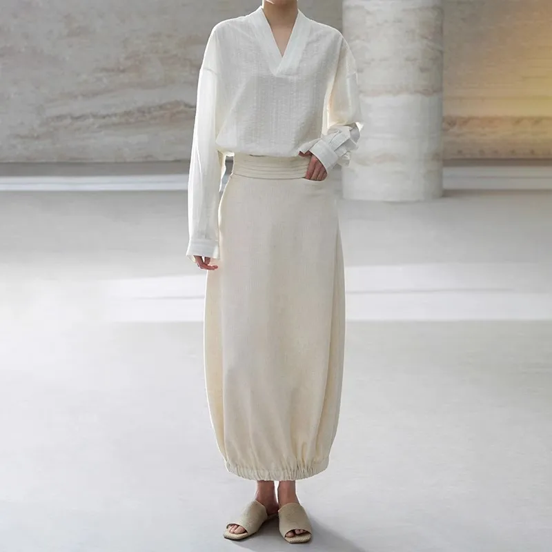 COMMON VALUE 'Riverbank La Jetee' Casual Long Skirts Women's Linen Beige-1