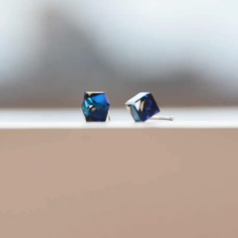 AFN 925 Sterling Silver Stud Earrings Women's Blue-1