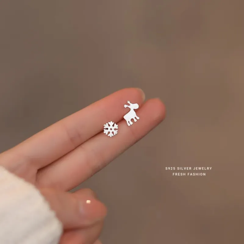 AFN 925 Sterling Silver Stud Earrings Women's-2