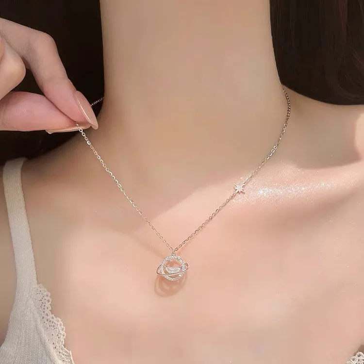 KING OF BLING 999 Fine Silver Zircon Necklaces Women's-4