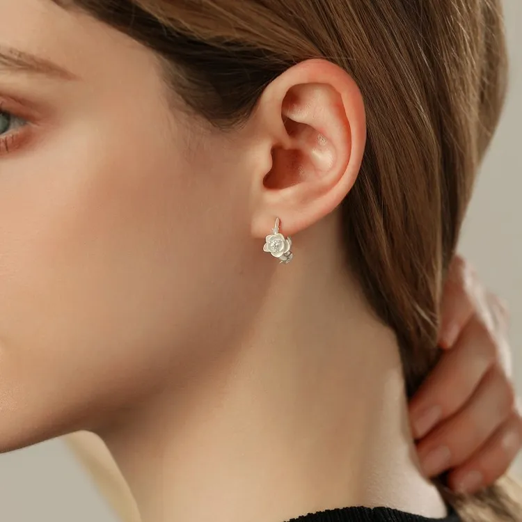 KING OF BLING 925 Sterling Silver Needle, Alloy Stud Earrings Unisex Good Luck, Peach Blossom-2