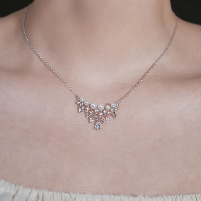 KING OF BLING 925 Silver, Pearl, Cubic Zirconia Necklaces Women's Good Luck-5