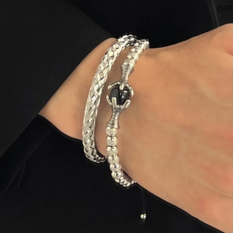 KING OF BLING Titanium Steel Bangles Unisex Silver-5