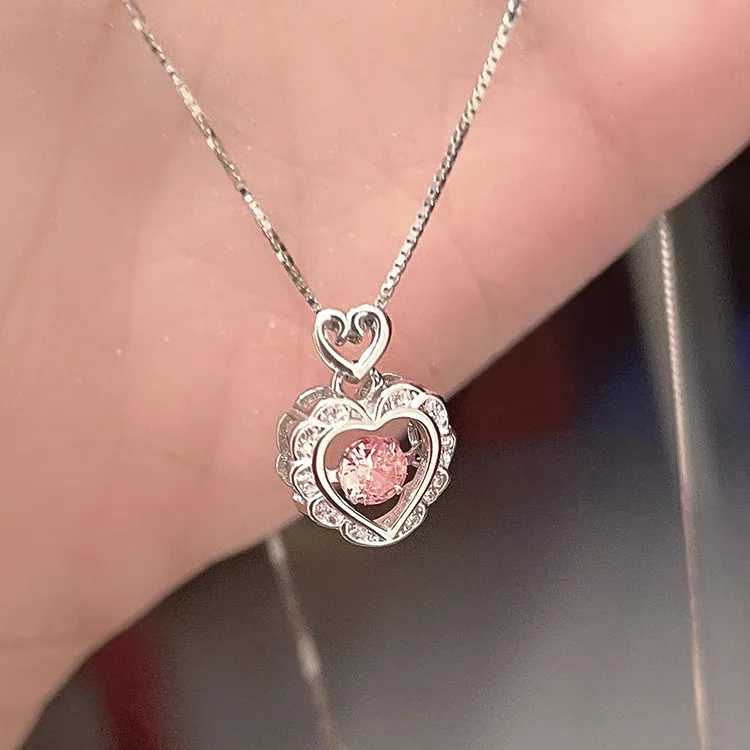 KING OF BLING 925 Sterling Silver With Zircon Necklaces Women's Sweet Peach Blossom, Good Luck-5