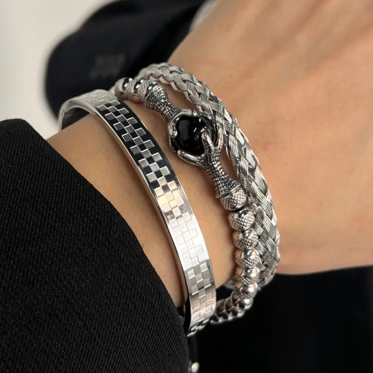 KING OF BLING Titanium Steel Bangles Unisex Niche Design-6
