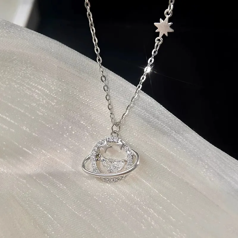 KING OF BLING 999 Fine Silver Zircon Necklaces Women's-1