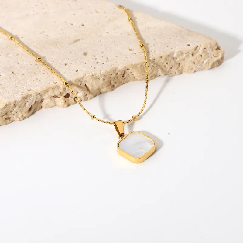 KING OF BLING Titanium Steel, Mother Of Pearl Necklaces Unisex-1