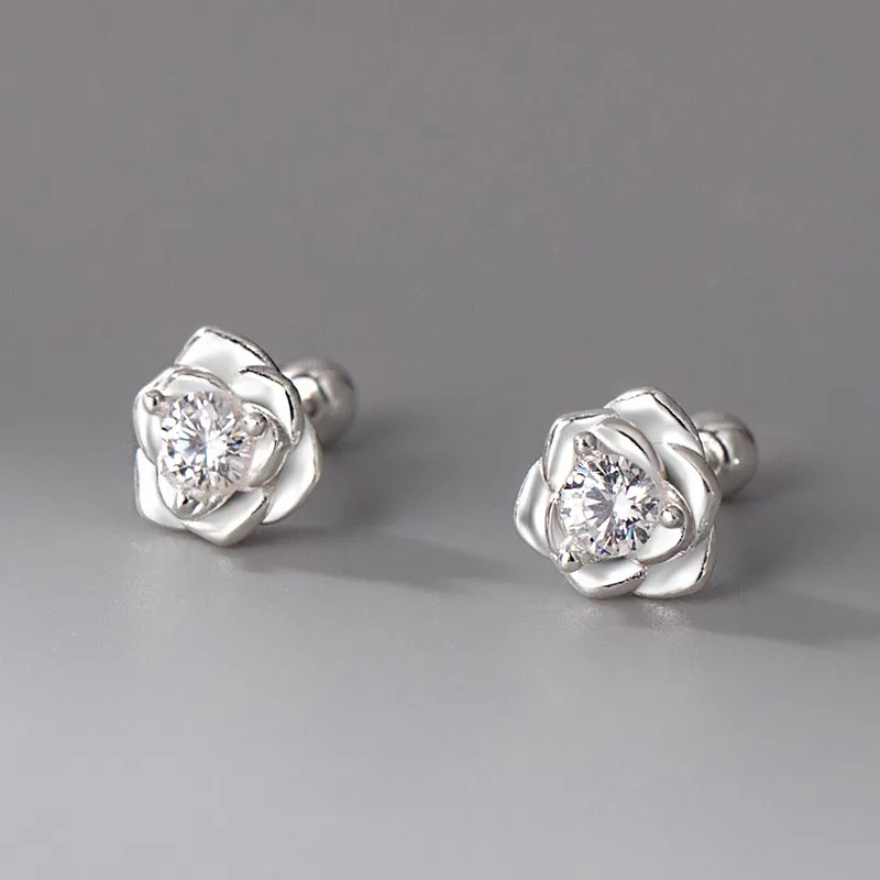 KING OF BLING 999 Fine Silver With Zircon Stud Earrings Women's-2