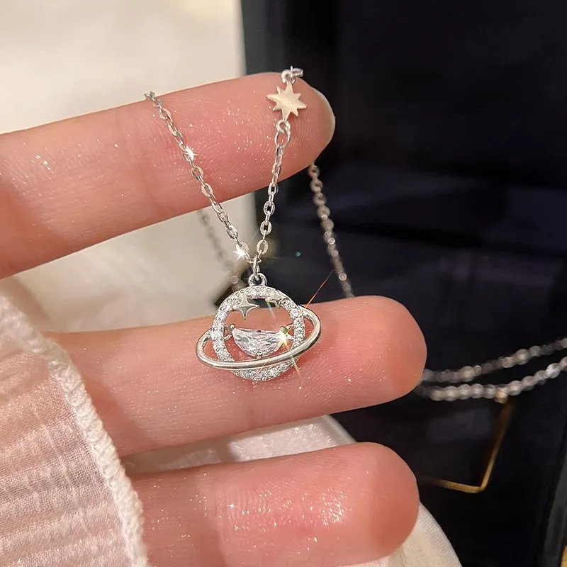 KING OF BLING 999 Fine Silver Zircon Necklaces Women's-5