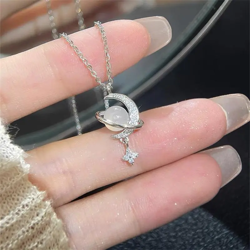 KING OF BLING 925 Silver, Moonstone, Zircon Necklaces Unisex Good Luck-2