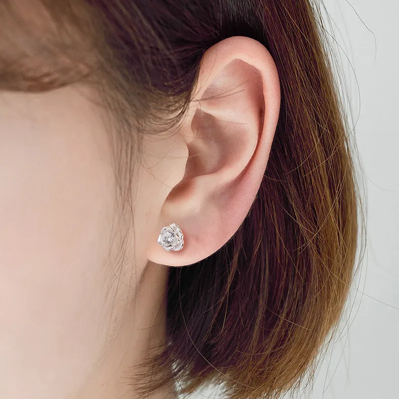 KING OF BLING 999 Fine Silver With Zircon Stud Earrings Women's-4