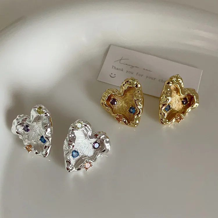 KING OF BLING 925 Sterling Silver Pin, Gold Plated, With Zircon Stud Earrings Unisex Good Luck, Accurate Peach Blossom-3