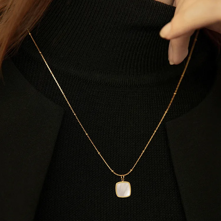 KING OF BLING Titanium Steel, Mother Of Pearl Necklaces Unisex-5