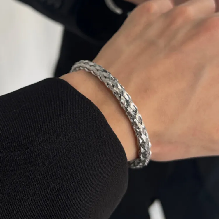 KING OF BLING Titanium Steel Bangles Unisex Silver-4