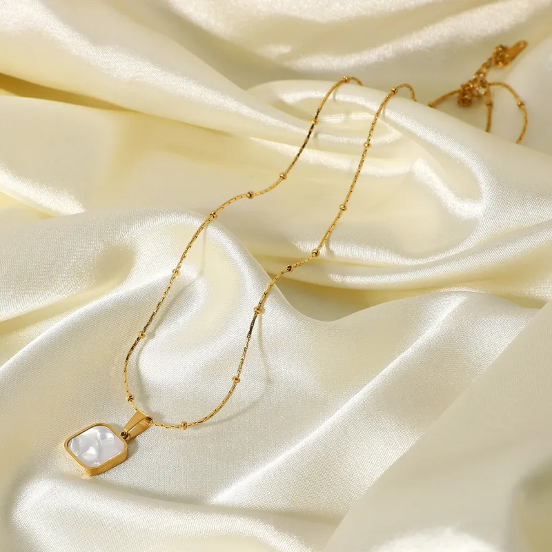 KING OF BLING Titanium Steel, Mother Of Pearl Necklaces Unisex-3
