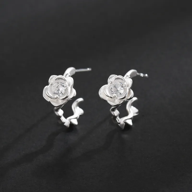 KING OF BLING 925 Sterling Silver Needle, Alloy Stud Earrings Unisex Good Luck, Peach Blossom-5