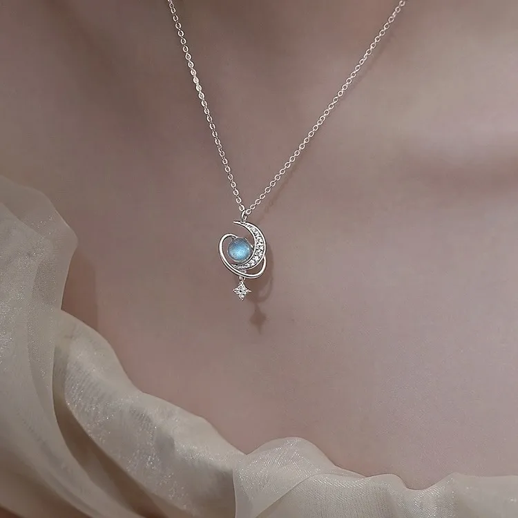 KING OF BLING 925 Silver, Moonstone, Zircon Necklaces Unisex Good Luck-3