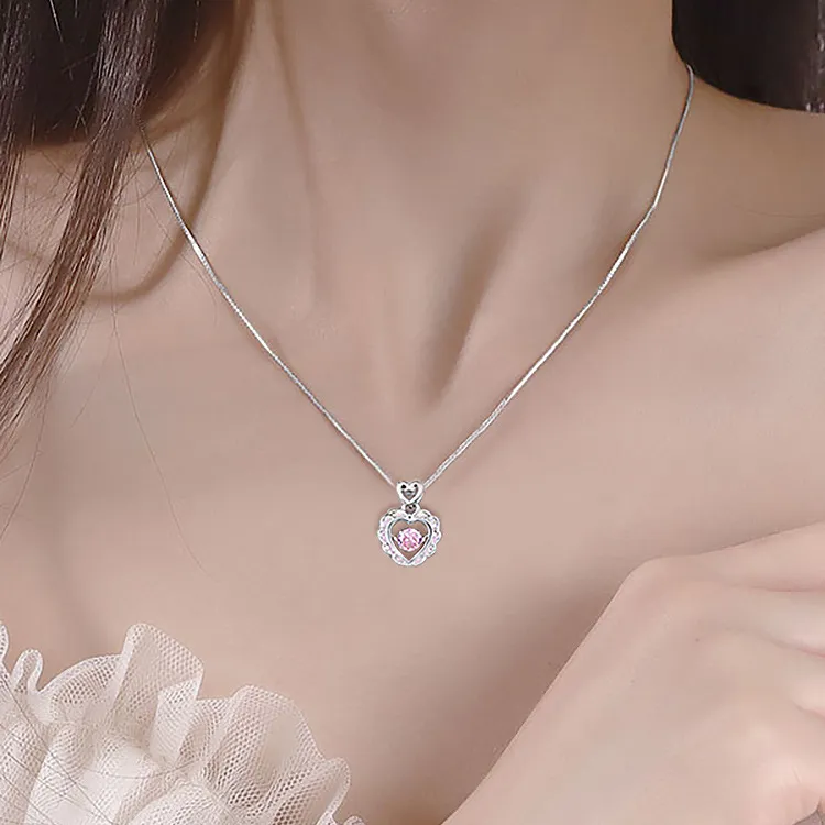 KING OF BLING 925 Sterling Silver With Zircon Necklaces Women's Sweet Peach Blossom, Good Luck-2