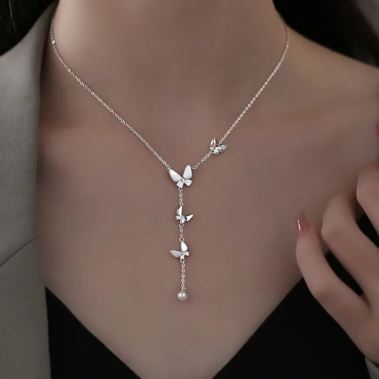 KING OF BLING 925 Sterling Silver With Mother Of Pearl And Zircon Necklaces Women's-3