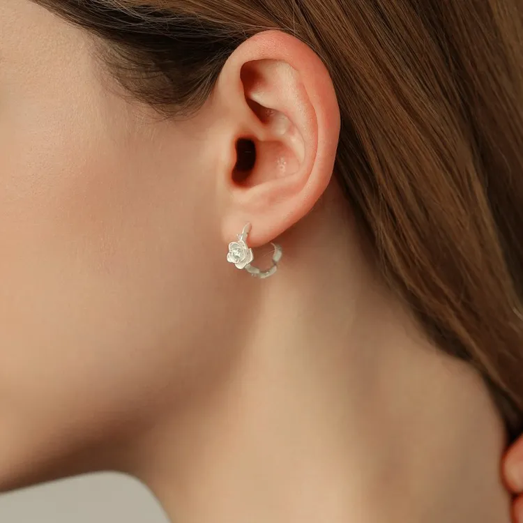 KING OF BLING 925 Sterling Silver Needle, Alloy Stud Earrings Unisex Good Luck, Peach Blossom-1