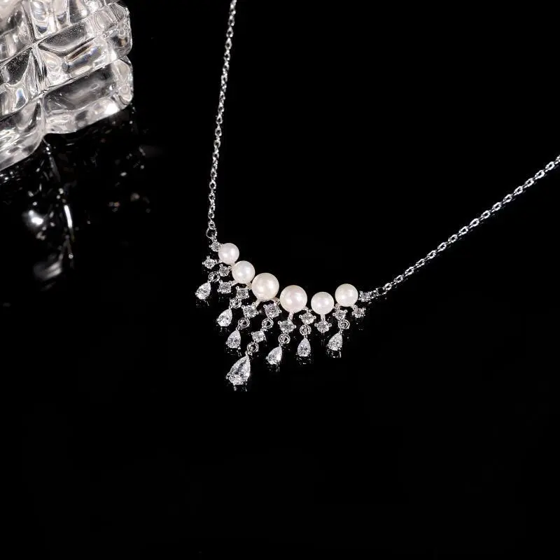 KING OF BLING 925 Silver, Pearl, Cubic Zirconia Necklaces Women's Good Luck-1