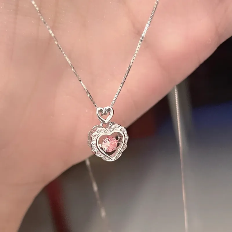 KING OF BLING 925 Sterling Silver With Zircon Necklaces Women's Sweet Peach Blossom, Good Luck-4