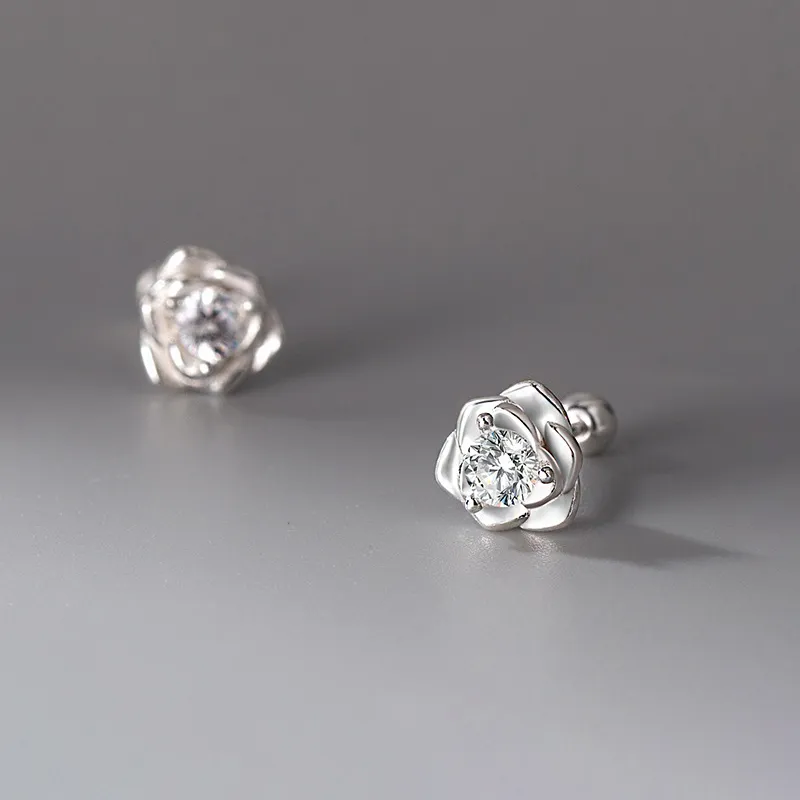 KING OF BLING 999 Fine Silver With Zircon Stud Earrings Women's-1