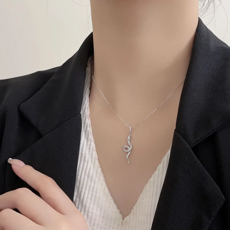 KING OF BLING 925 Sterling Silver With Zircon Necklaces Unisex Year Of The Snake Good Luck-4