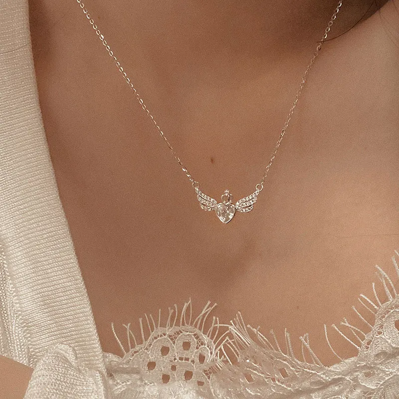 KING OF BLING 925 Sterling Silver With Zircon Necklaces Women's Sweet Peach Blossom, Good Luck-1