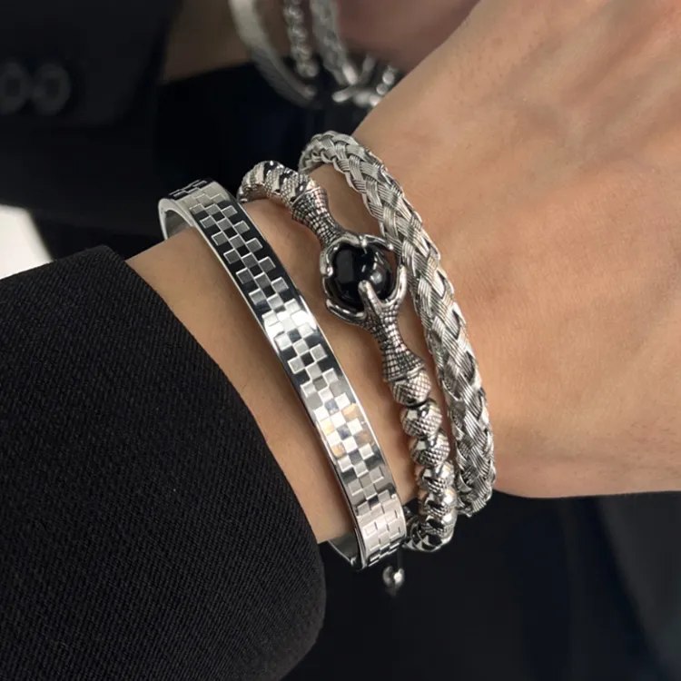 KING OF BLING Titanium Steel Bangles Unisex Niche Design-4