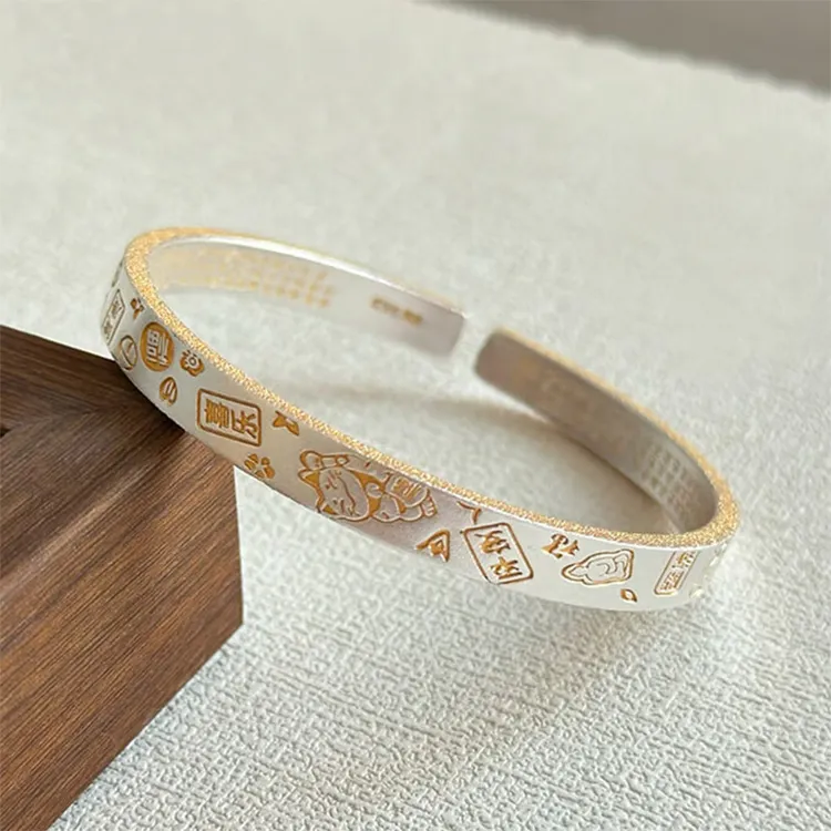 CHINA GOLD 999 Fine Silver Bangles Women's-1