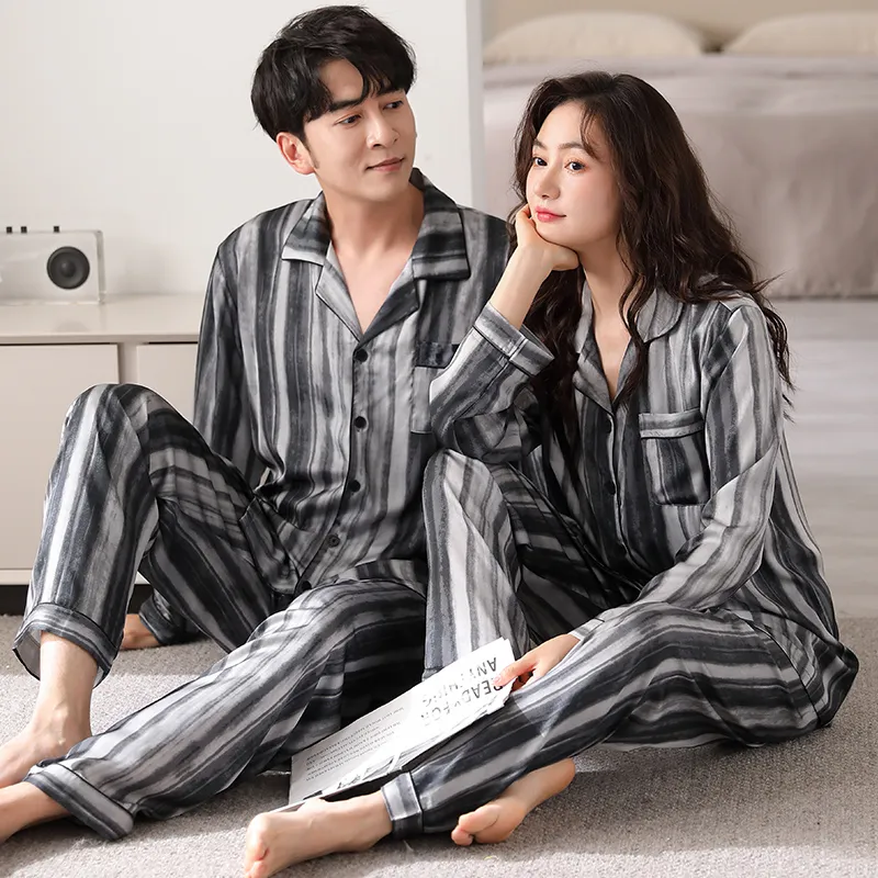 Qin Jing Pajama Set Unisex Gray Stripes-4