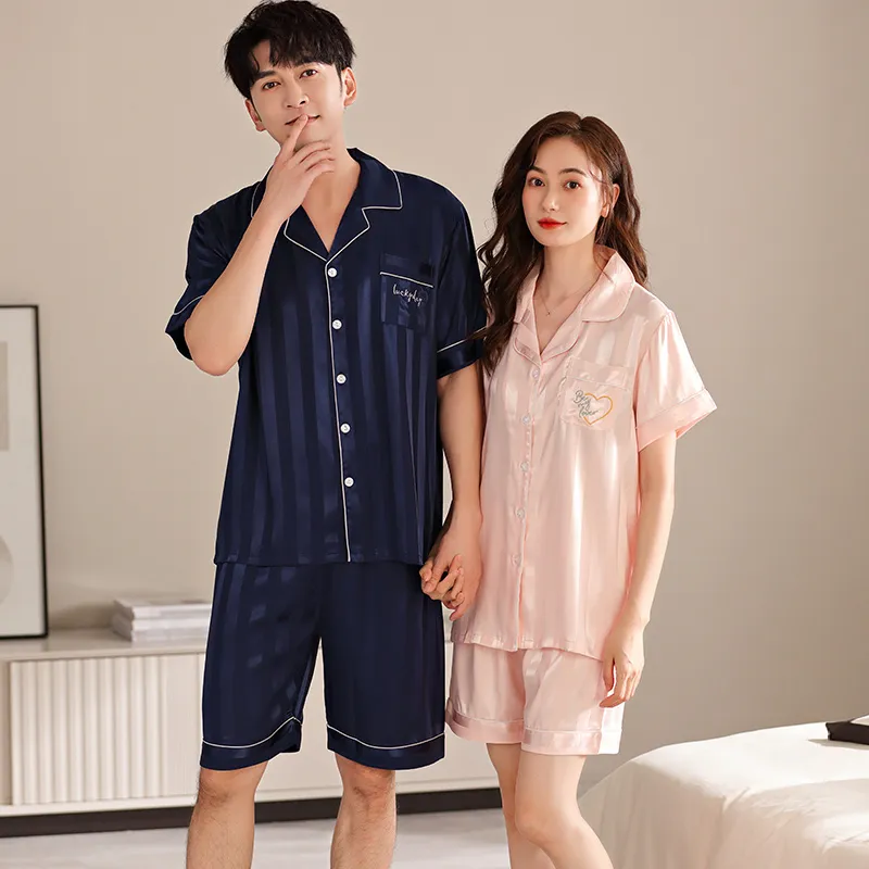 Qin Jing Pajama Set Unisex Stripes Blue Stripes Pink-2