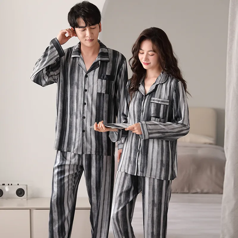 Qin Jing Pajama Set Unisex Gray Stripes-2