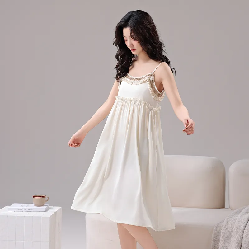 Qin Jing Nightgown Women's White-1