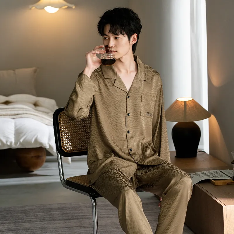Qin Jing Pajama Set Men's Brown-4