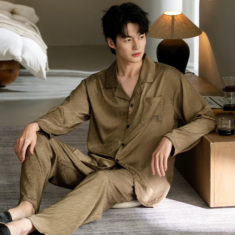 Qin Jing Pajama Set Men's Brown-7