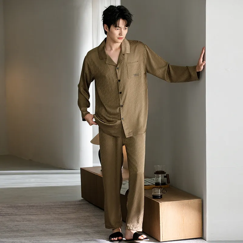 Qin Jing Pajama Set Men's Brown-2