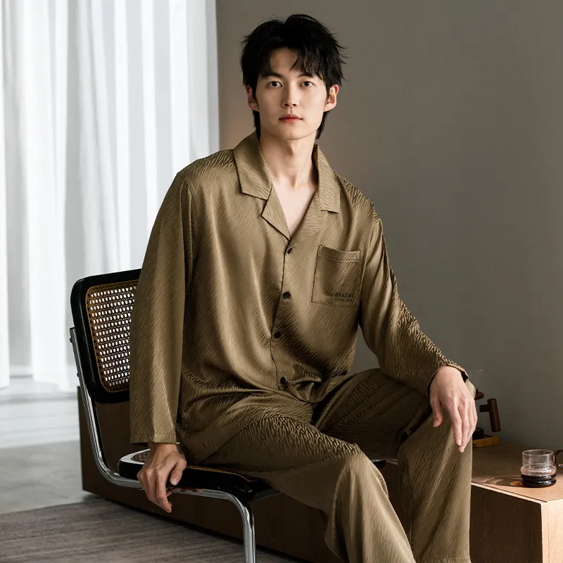 Qin Jing Pajama Set Men's Brown-6