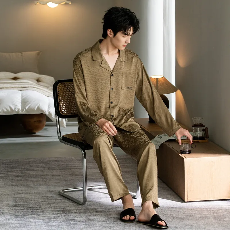 Qin Jing Pajama Set Men's Brown-3