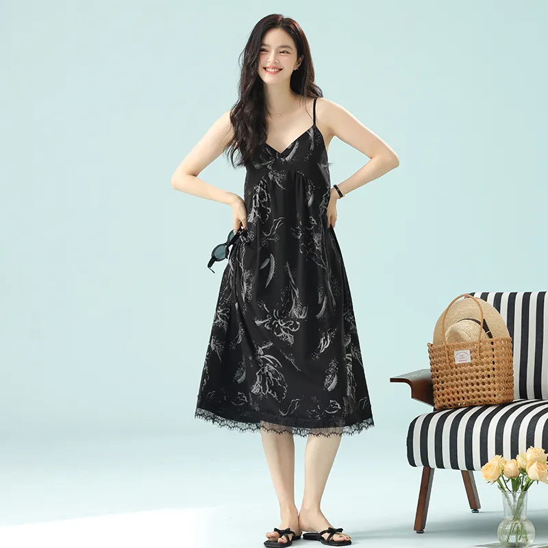 Qin Jing Nightgown Women's Black-6