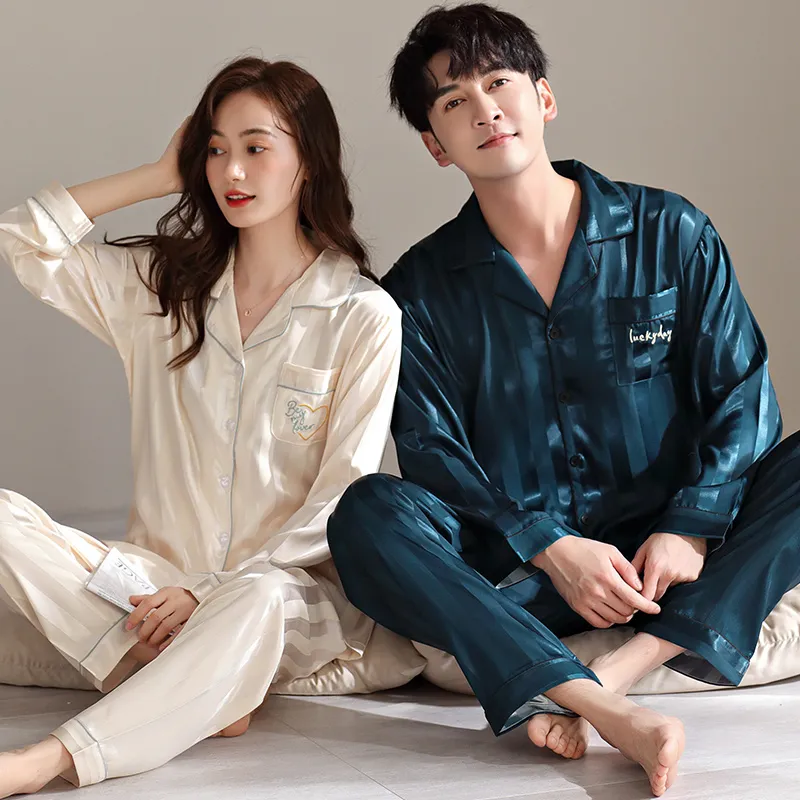 Qin Jing Pajama Set Unisex Navy Blue Apricot-1