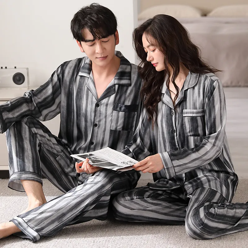 Qin Jing Pajama Set Unisex Gray Stripes-3