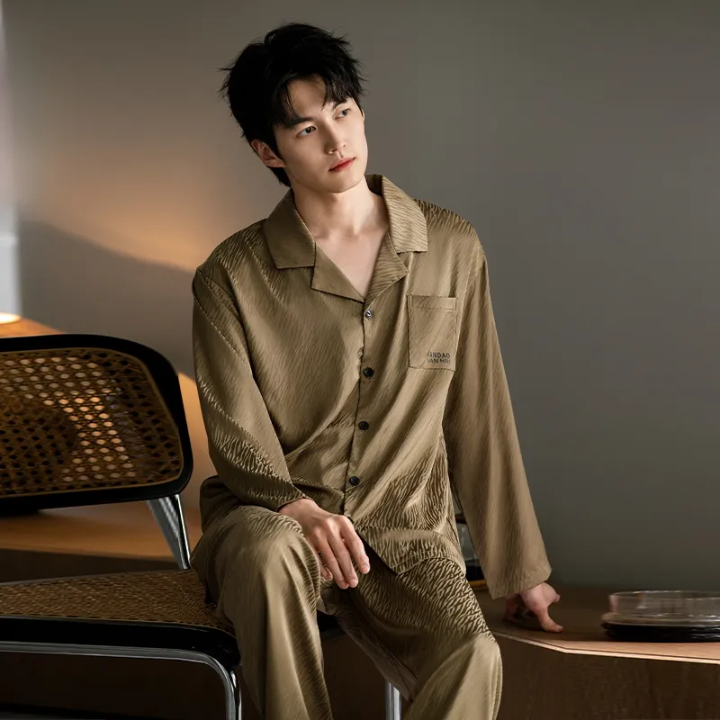 Qin Jing Pajama Set Men's Brown-5