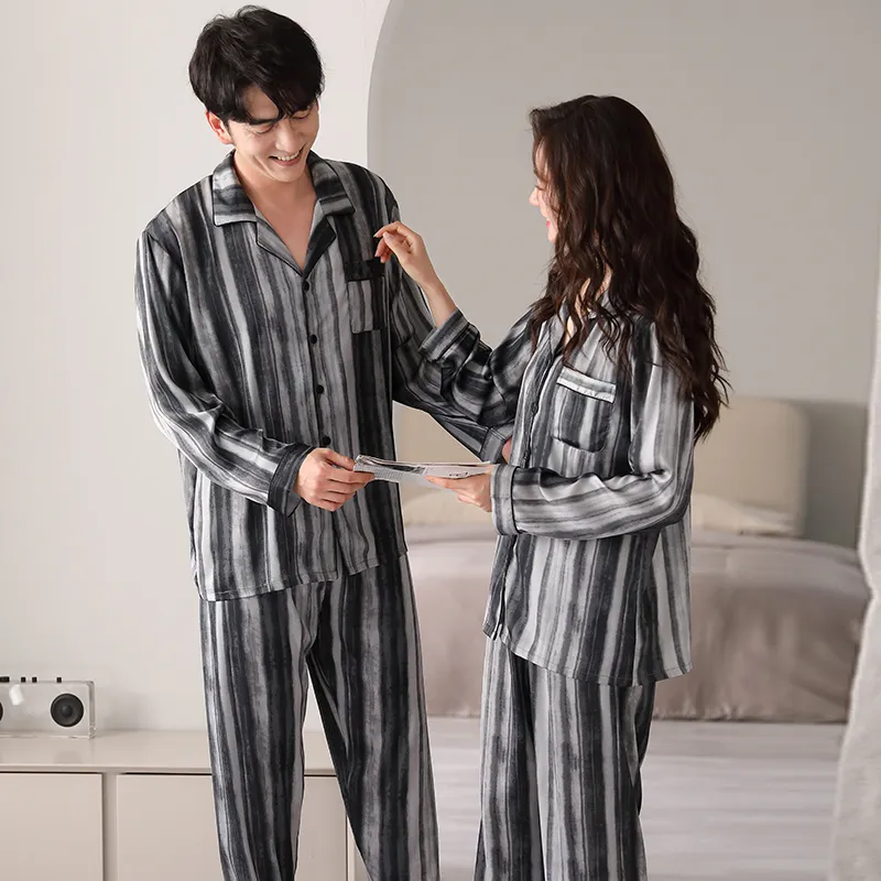 Qin Jing Pajama Set Unisex Gray Stripes-6