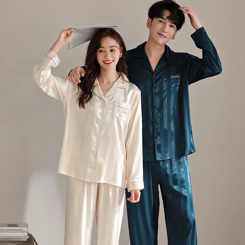 Qin Jing Pajama Set Unisex Navy Blue Apricot-4