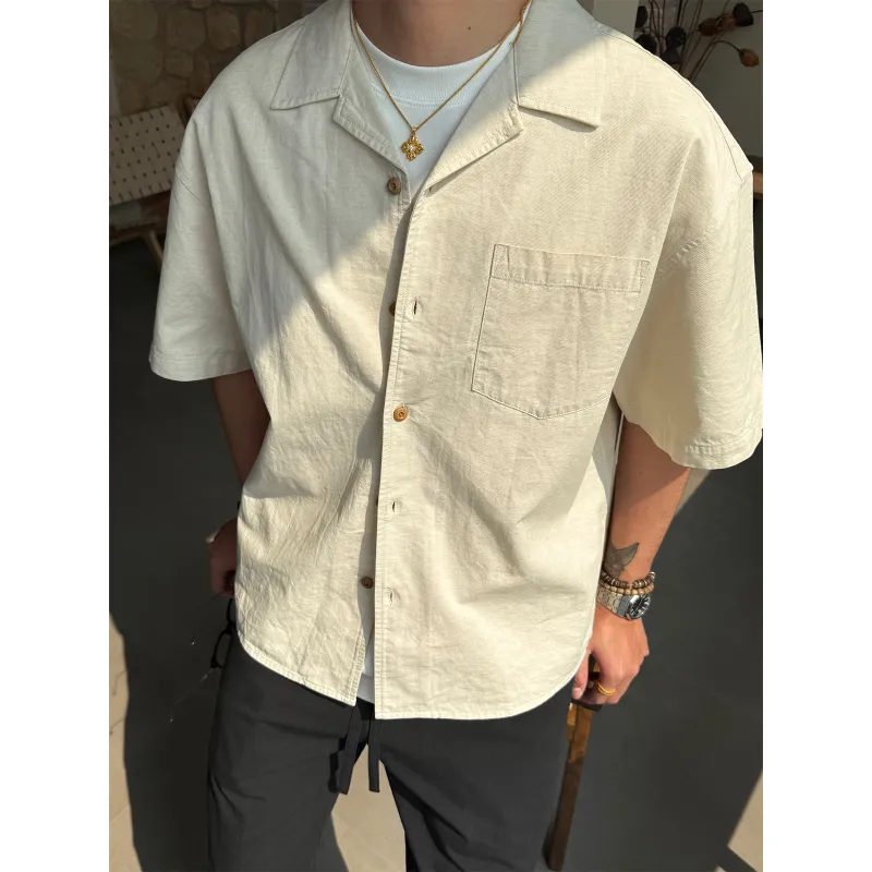 SANBAI STUDIO Shirts Unisex Beige Apricot-2