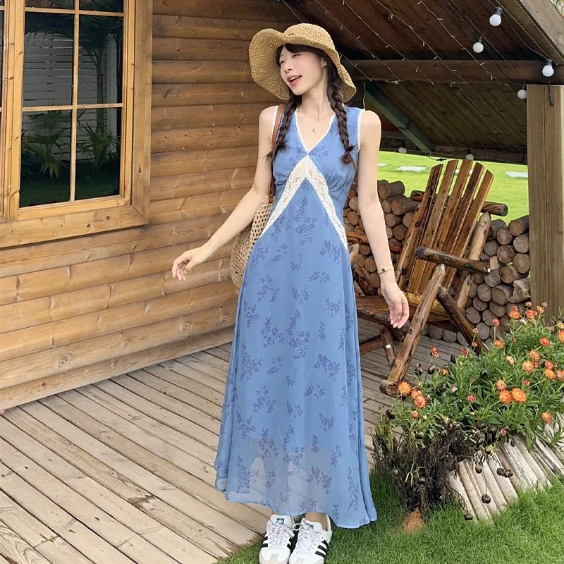 PZHK Sleeveless Dresses Women's Blue Dress Shopping Bag-3