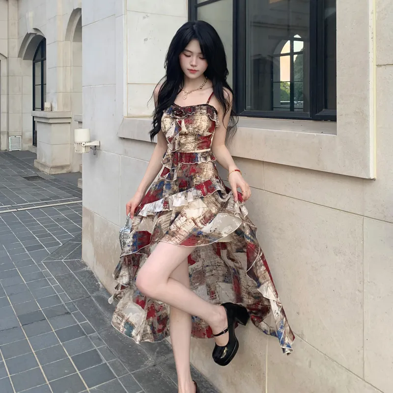 PZHK Slip Dresses Women's Oil Paintings Print Shopping Bag-2